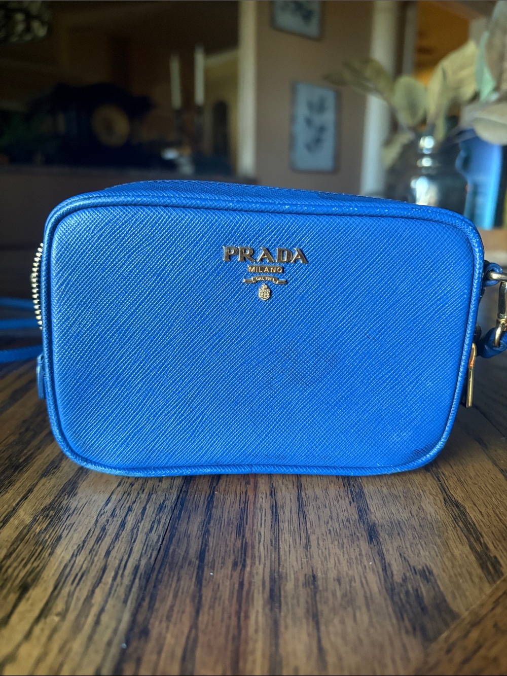 Prada Blue Saffiano Crossbody Camera Bag